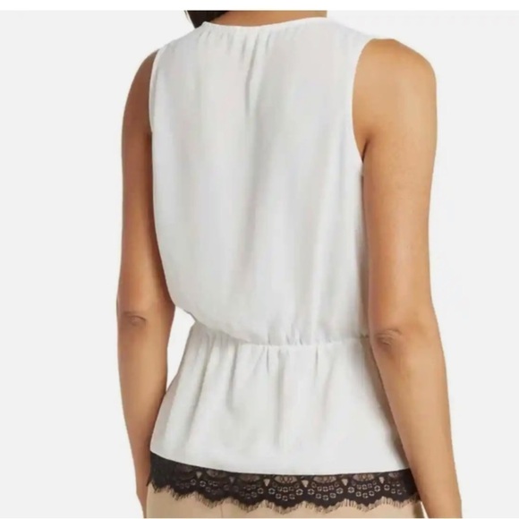 NWT Pleione Lace-trimmed Peplum Blouse Women’s Size M Surplice Neck White - Picture 5 of 16